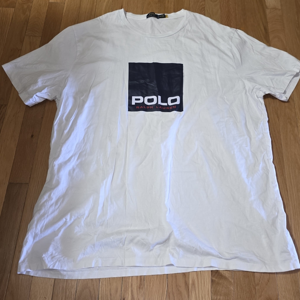 VINTAGE POLO RALPH LAUREN BIG & TALL 3XLT WHITE WITH LARGE SQUARE BIG NICEEMBLEM
